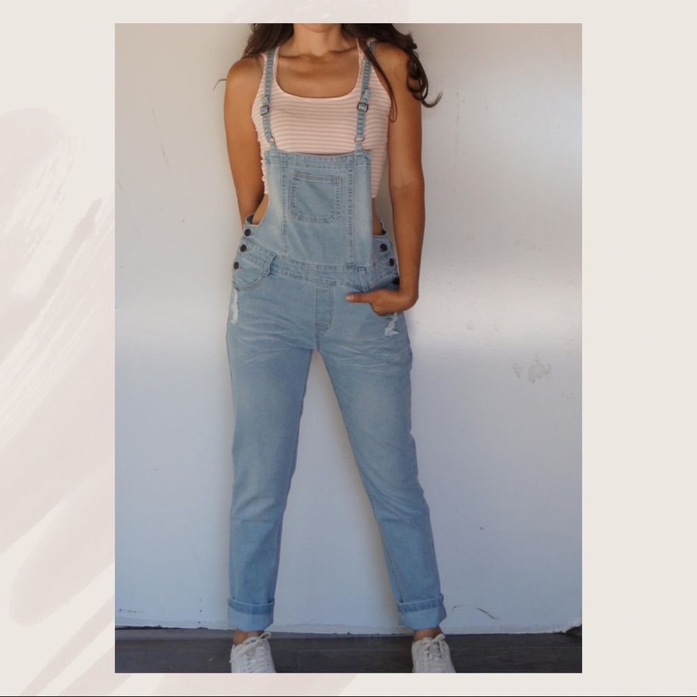 Diamonds & Threads Light Blue Denim Overalls Ankle Length Skinny
